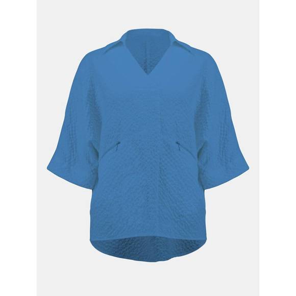 JOSEPH RIBKOFF Tops - NEW JOSEPH RIBKOFF women's seersucker boxy high-low v-neck top in coastal blue